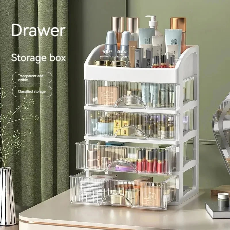 Multi-Layer Transparent Makeup Organizer with Drawer Storage