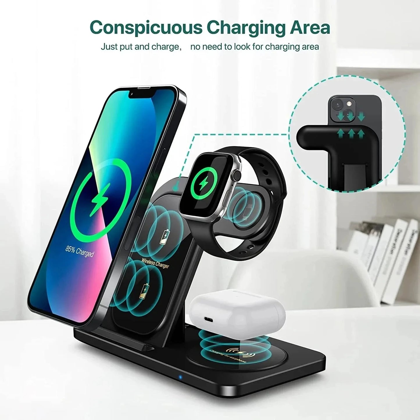 Premium 3-in-1 Wireless Charging Station - Fast Charger for iPhone, Watch & AirPods