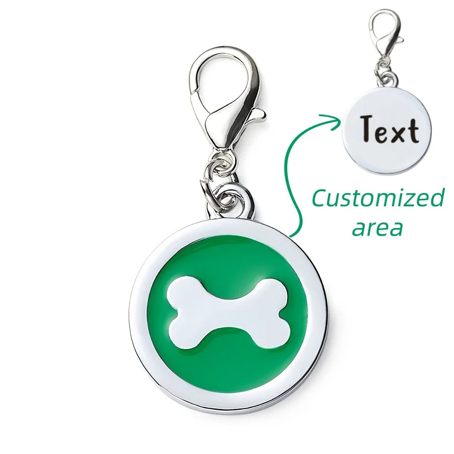 1pc Pink Personalized Customized Dog Bones Silver Round Shaped Pet ID Tag, Back Can Be Engraved With Pet Name