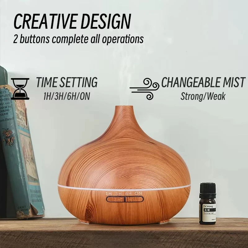 500ml Ultrasonic Aromatherapy Diffuser with Remote Control - Wood Grain Design