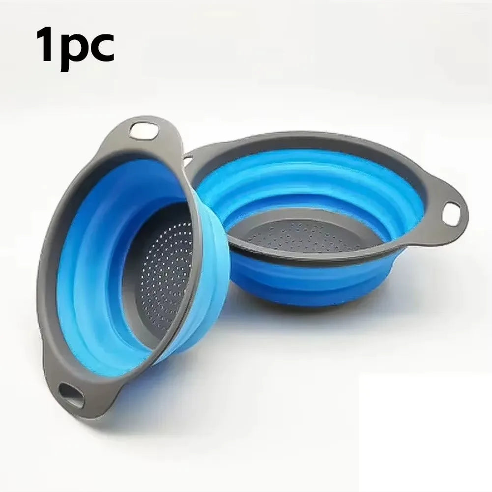 Collapsible Silicone Strainer Basket - Foldable Kitchen Colander for Fruits & Vegetables