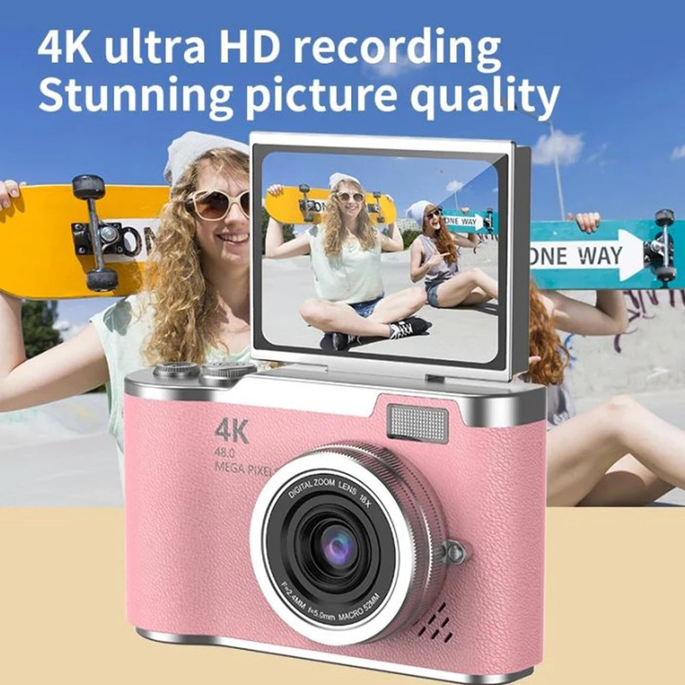 NEW 4K CCD 8X Digital Zoom Digital Camera for Student 48MP Compact Digital Photography Camera 180 Flip Screen Selfile Camera