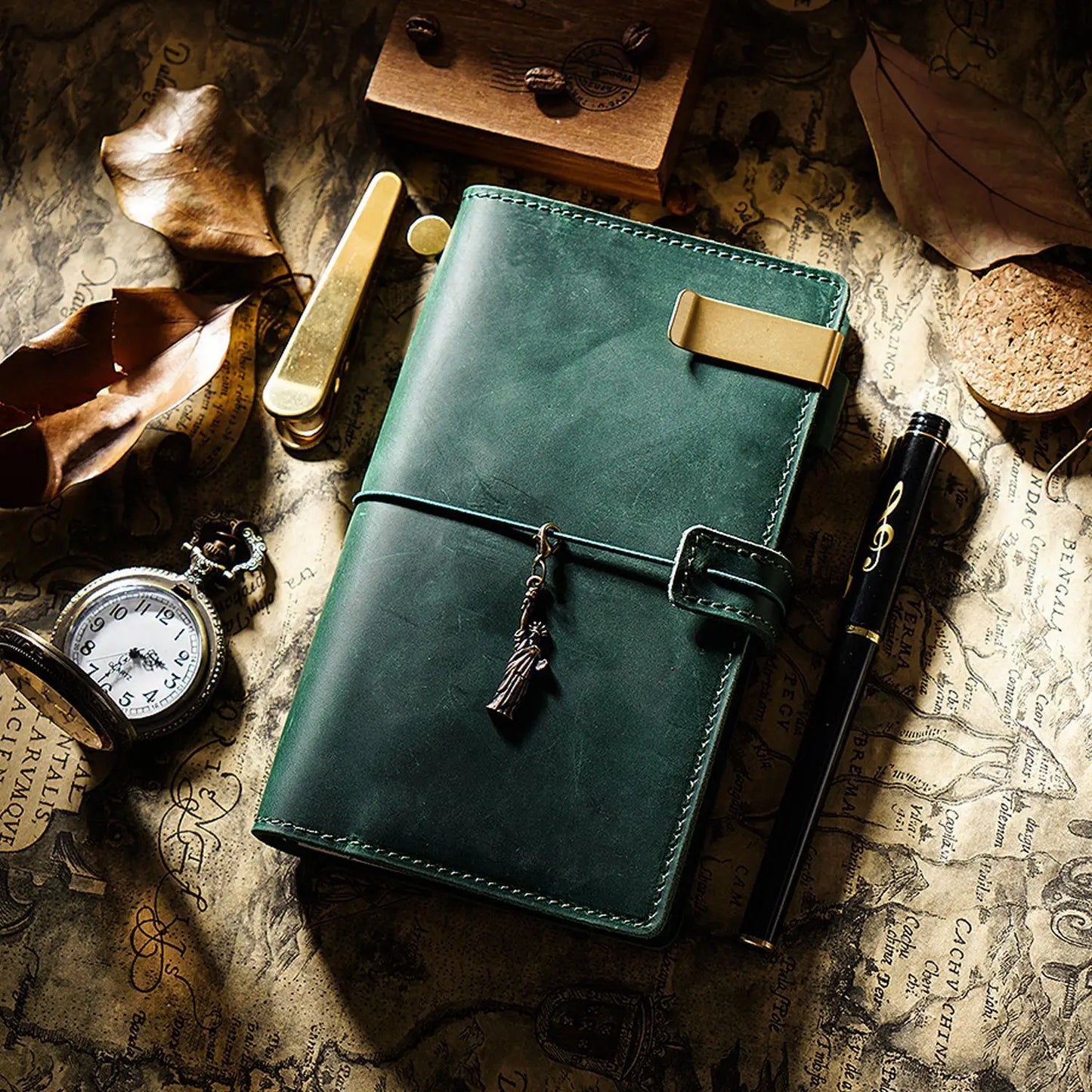 Handmade Vintage Leather Travel Diary Potable Planner Storage Function Retro Style Cowhide Notebook Exquisite Gift