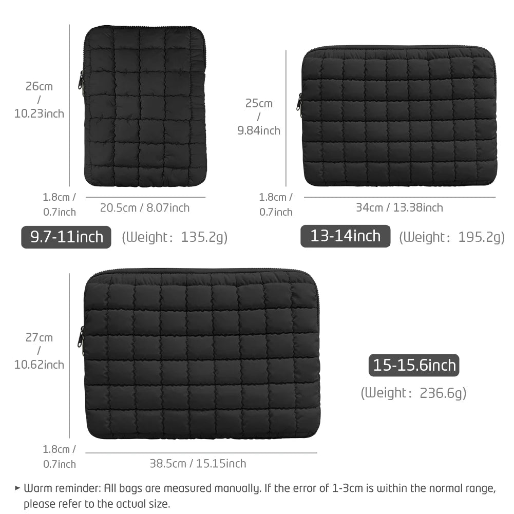 Puffy Laptop Bag Sleeve 11/13/14/15/15.6 Inch Quilted Case Laptop Cover For MacBook Air Pro/iPad/Lenovo/Hp Puffer Notebook pouch
