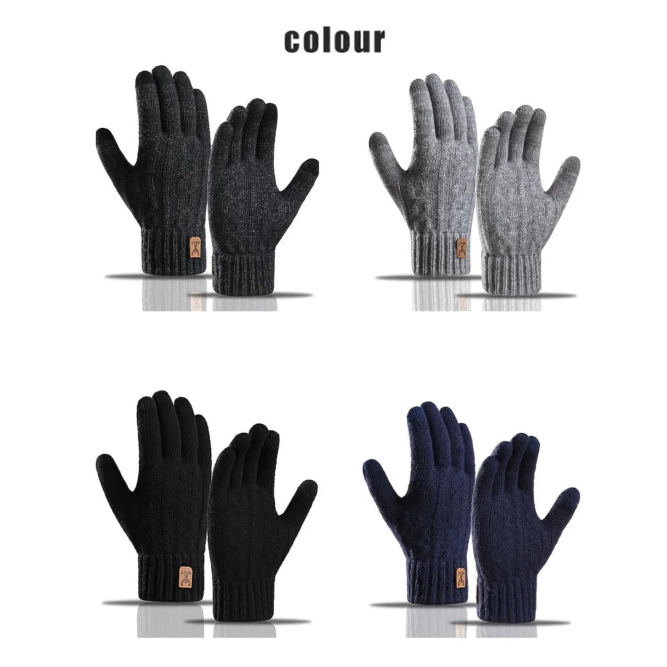 Winter Cycling Gloves Thermal Alpaca Wool Touch Screen Knitted Skiing Gloves Windproof Anti-Cold Hiking Running Sport Gloves