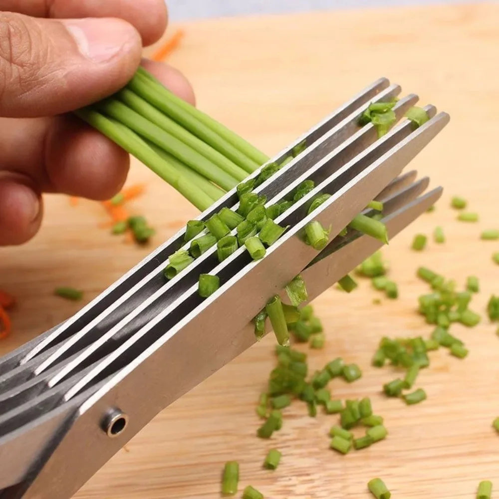 Sharp Muti Layers Stainless Steel Knives Kitchen Scissors Scallion Cutter Herb Laver Spices Onion Cook Cut Scissor Seed Removal