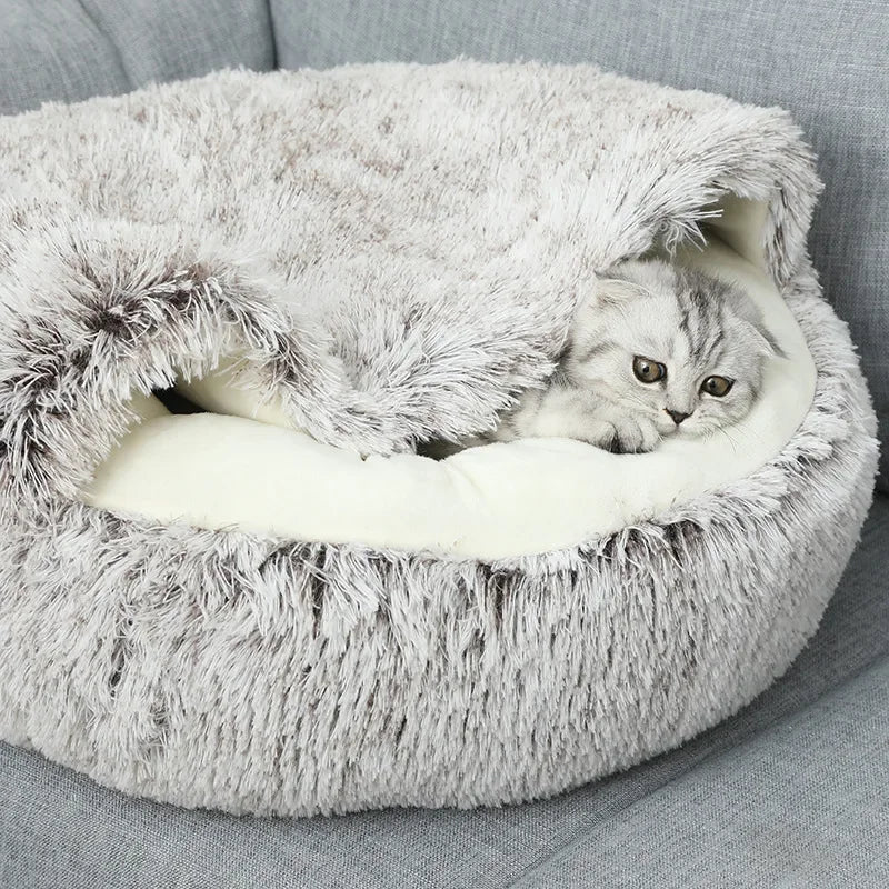 Autumn and Winter soft plush pet bed and pet bed Winter warm and cold plush comforter nest Shell cat nest semi-enclosed cat nest