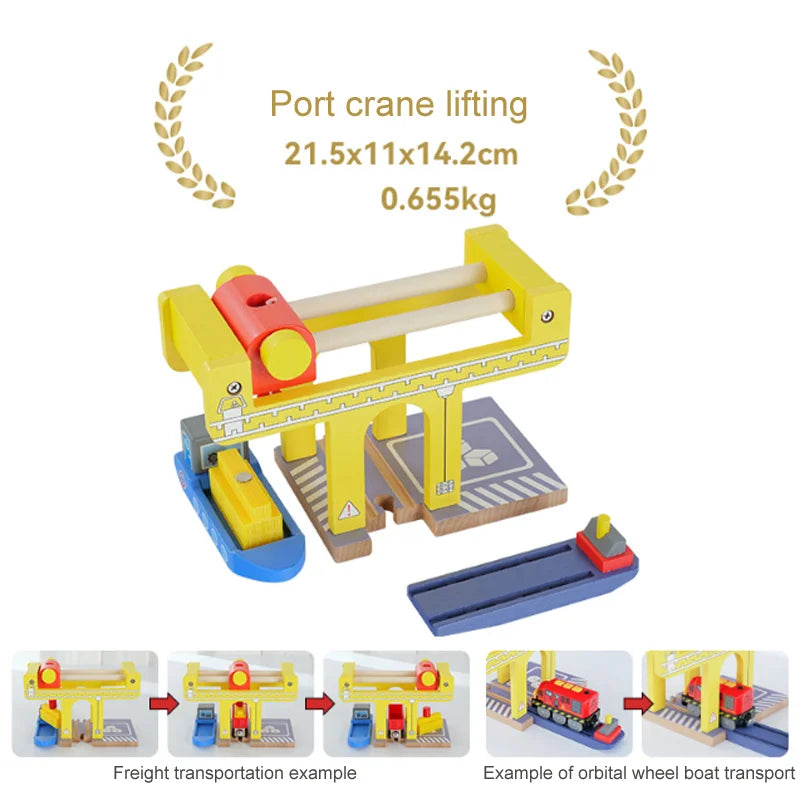 New Wooden Train Tracks Scene Accessories Mountain Tunnel Bridge Crane Tower Compatible ALL Brand Wooden Track Toys For Kids