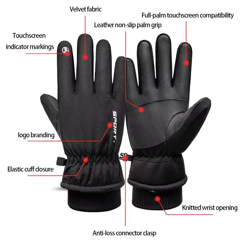 Winter men's gloves waterproof and cold-proof thickened outdoor cycling warm gloves winter fishing cycling ski gloves