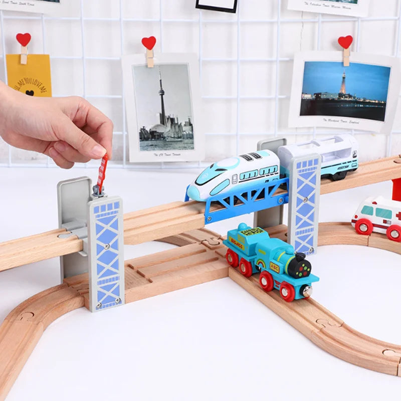 New Wooden Train Tracks Scene Accessories Mountain Tunnel Bridge Crane Tower Compatible ALL Brand Wooden Track Toys For Kids