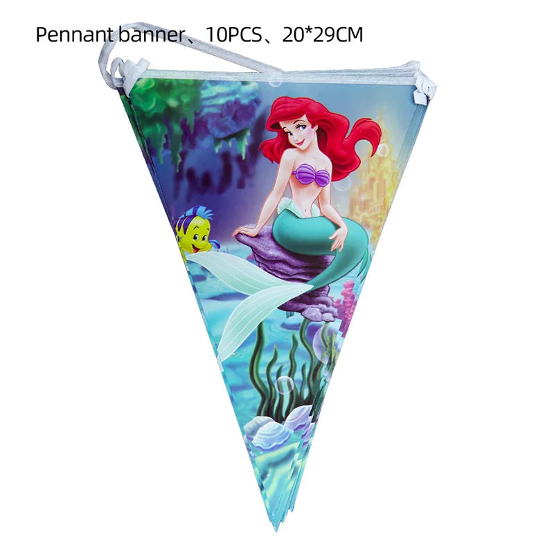 Disney Little Mermaid Theme Girl Kids First Birthday Party Decoration Disposable Tableware Plate Napkins Banner Ariel Backdrops