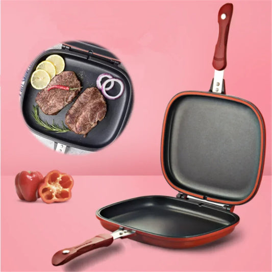 Professional Double-Sided Nonstick Grill Pan - 32cm Durable Frying Skillet