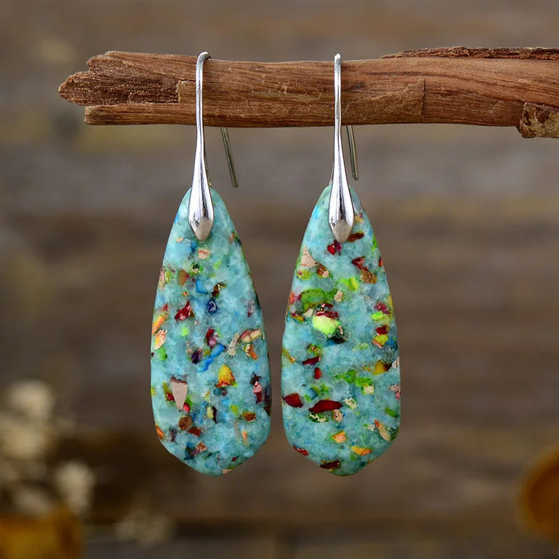 Premium Bohemian Natural Stone Drop Earrings - Geometric Pendant Jewelry