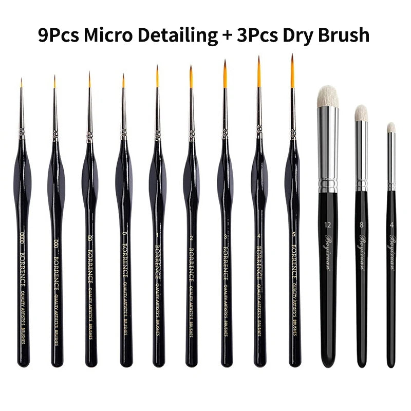 Paint Brush Set Fine Detail Goat Hair Handle Paintbrush for Art Painting Acrylic Watercolor Detailing Miniature Paint Brushes