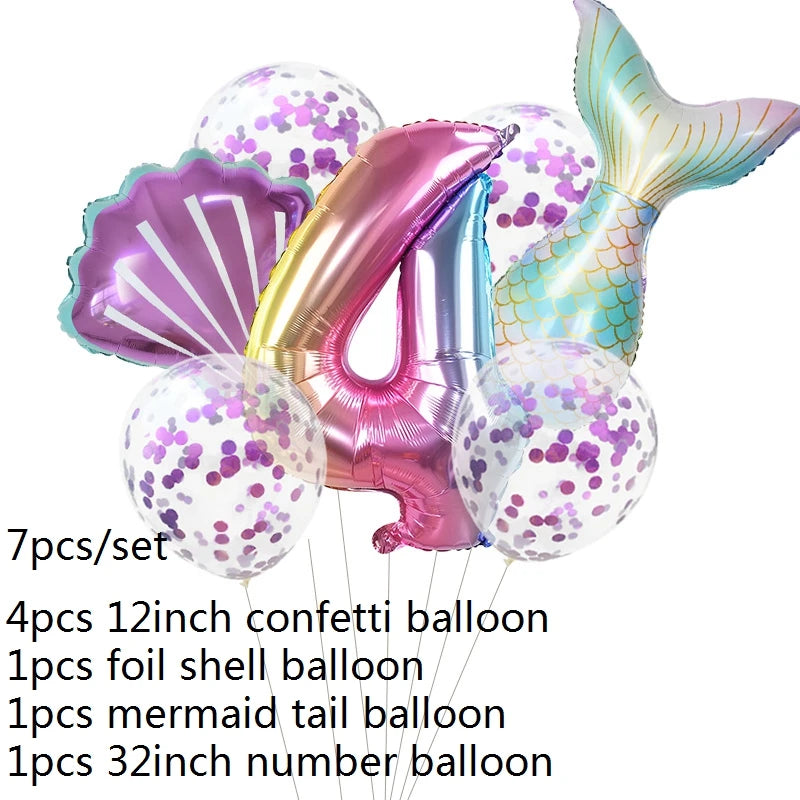 Number Balloons with Confetti Mermaid Balloons for Girls Birthday Party Decorations 1 2 3 4 5 6 7 8 9 Years Old Birthday Decor