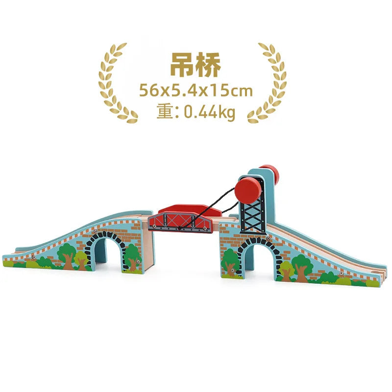 Kids Railway Toys Wooden Track Accessories of Wooden Bridge Tunnel Station fit for Brand Wooden Train Tracks Railway Toys