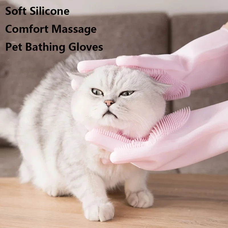 Premium Pet Grooming Gloves - Silicone Bath & Hair Removal Scrubber