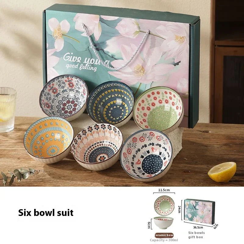 Exquisite Porcelain Bowl Set Dessert Salad Snack Bowl Kitchen Noodle Bowl Tableware Gift Box Microwave Safe New Year's Gift