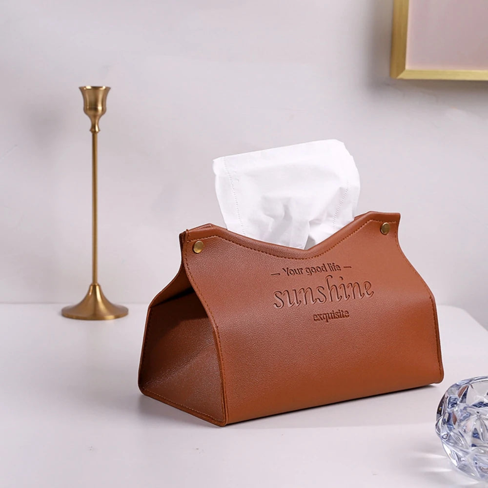 Premium PU Leather Tissue Box - Nordic Foldable Napkin Holder Organizer