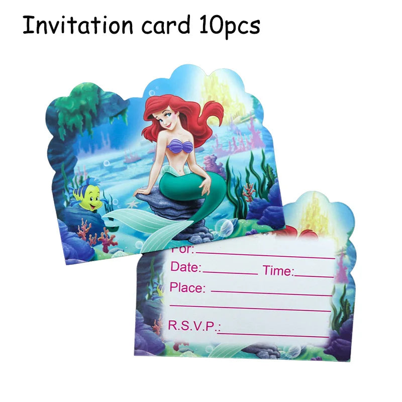 Disney Little Mermaid Theme Girl Kids First Birthday Party Decoration Disposable Tableware Plate Napkins Banner Ariel Backdrops