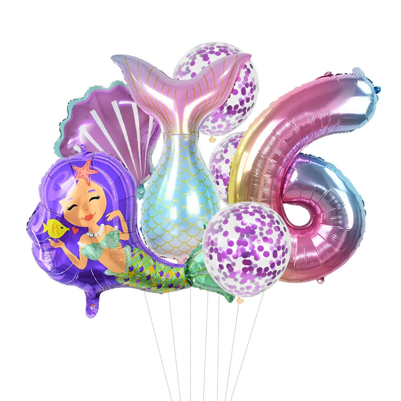 Number Balloons with Confetti Mermaid Balloons for Girls Birthday Party Decorations 1 2 3 4 5 6 7 8 9 Years Old Birthday Decor