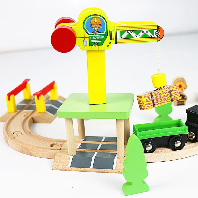 Wooden Track Accessories Beech Wood Railway Train Track Bridge Station Parts fit For All Brands Wooden Tracks Toys For Kids