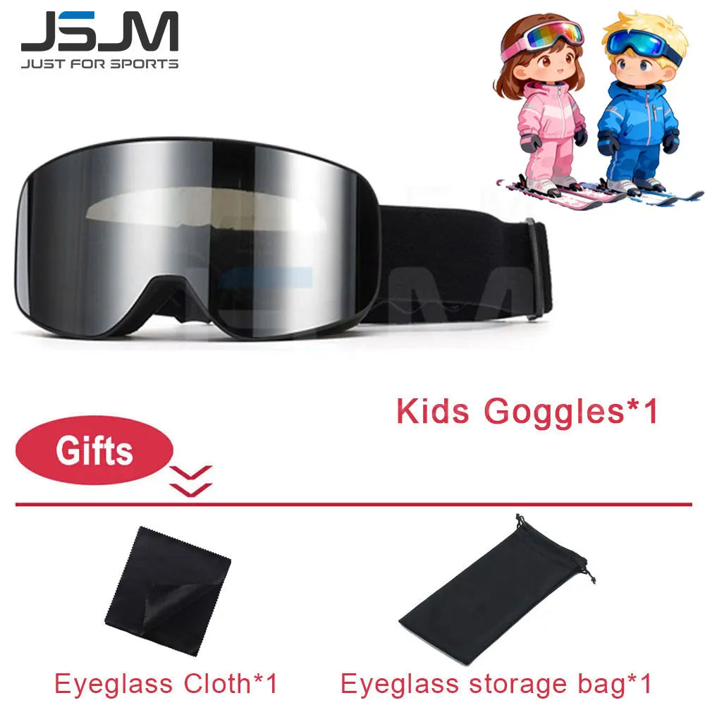 JSJM New Adults +Kids Professional Anti-Fog Ski Goggles Snowboard Goggles UV400 Double Layers Skiing Glasses XMAS New Year Gifts