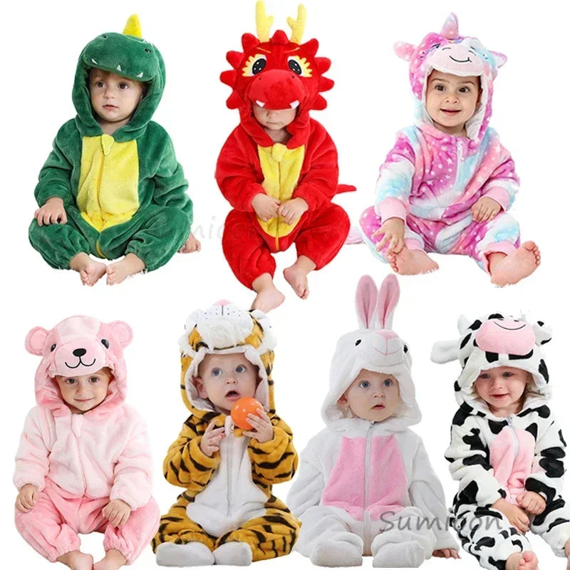 Premium Animal Kigurumi Baby Romper - Winter Flannel Costume Jumpsuit