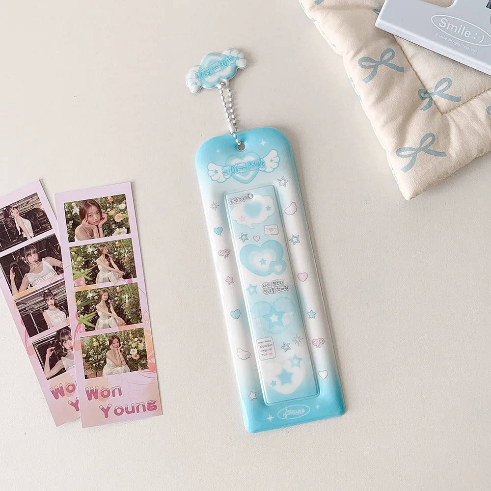 Ins Style Cute Angel Heart 4 Grid Card Holder Korea Idol Mini Card Storage Pendant Sets Life 4 cut Card Holder Bookmark Holder