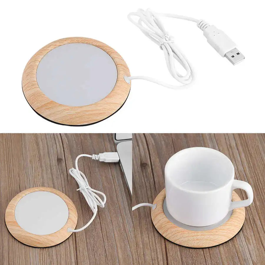 5V USB Wood Grain Cup Warmer Heat Beverage Mug Mat Office Tea Coffee Heater Pad Keep Drink Warm Heater Mugs Coaster