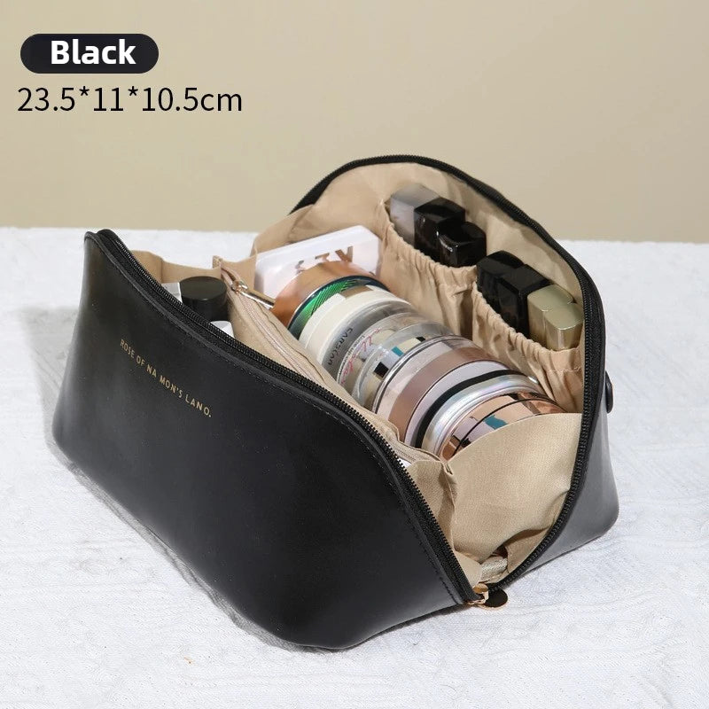 Premium Large Capacity PU Leather Cosmetic Bag - Travel Toiletry Organizer