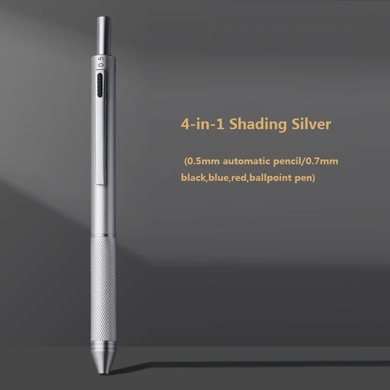 4 In1 Multi-Function Ballpoint Pen/Mechanical Pencil,Metal Integrated Gravity Signature Canetas Black Technology Press Oil Stylo