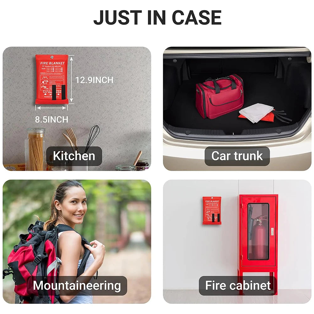 Fire Blanket 2 Pack 2*2m/1.5*1.5m for Home Kitchen Flame Suppression Fiberglass for Camping Grill Car Office Warehouse Emergency
