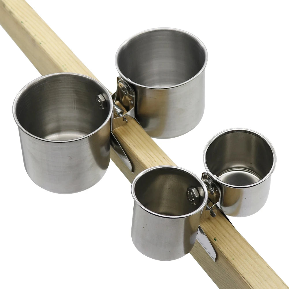 Pet Stainless Steel Bird Feeder Double Cup/Single Cup With Clip Parrot Feeder Round Birdhouse Food Drinking Water Feeding Bowl