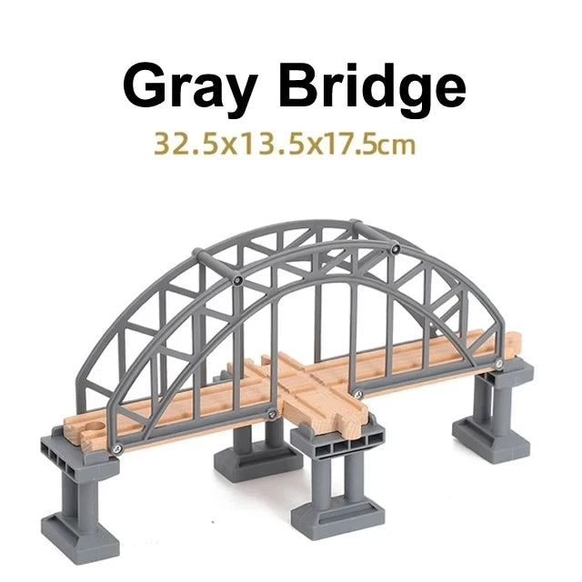 Wooden Track Accessories Beech Wood Railway Train Track Bridge Station Parts fit For All Brands Wooden Tracks Toys For Kids