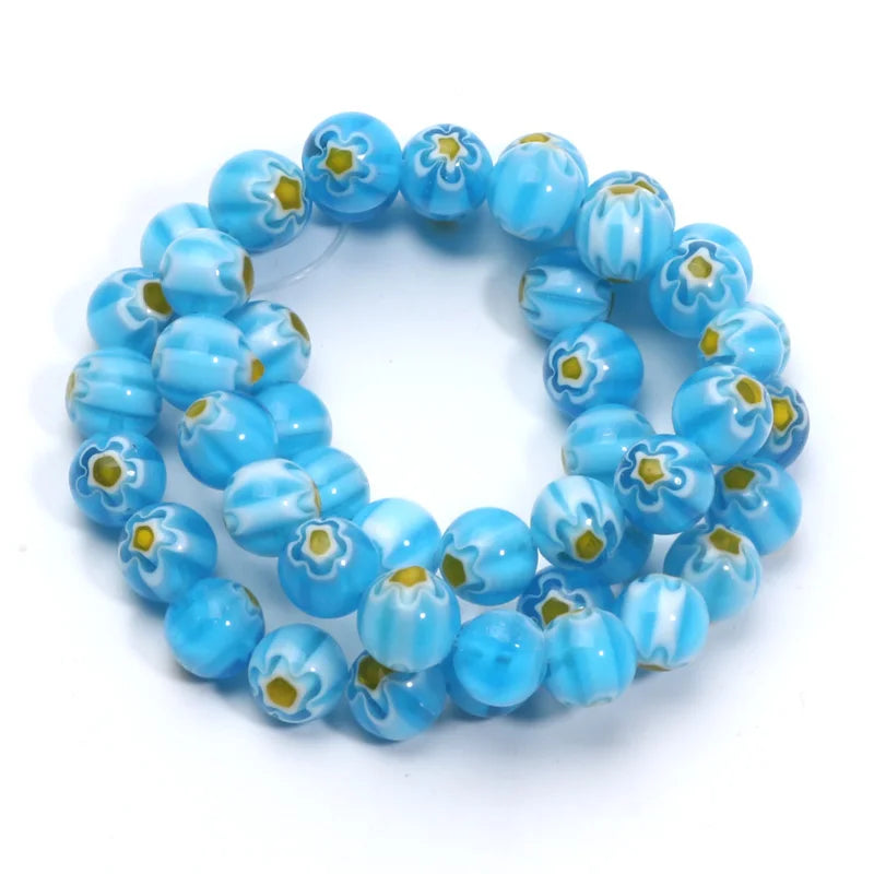 46pcs 8mm Murano Lampwork Flower Round Glazed Glass Beads For Jewelry Making Diy Bracelet Necklace Handmade Crafts Accessories