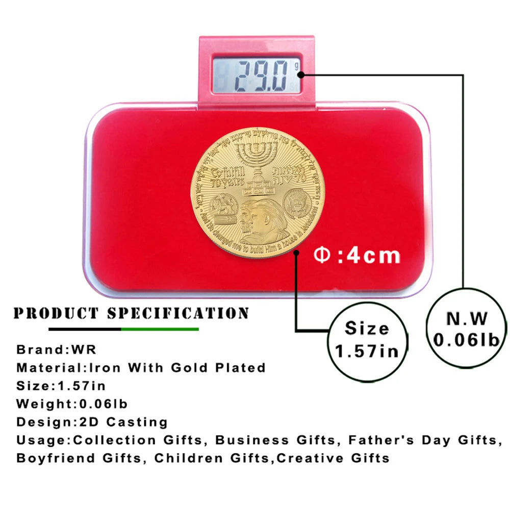 Israel 70th Anniversary Embossed Commemorative Metal Coin Round Double Golden Plated Coins Art Souvenir Gifts Crafts Ornament