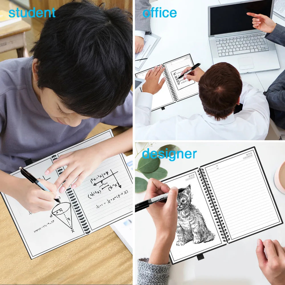 A6 Smart Reusable Erasable Notebook - Microwave-to-Erase Cloud Storage Notepad with Pen