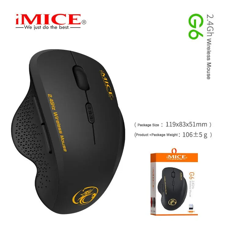 G6 ABS Wireless Mouse Ergonomic Computer IMICE Mouse 2.4Ghz Gamer PC Optical Mouse With USB Receiver 1600 DPI For Laptop PC