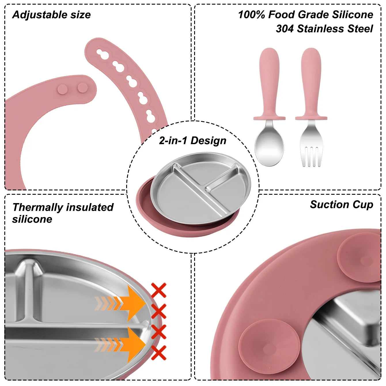 Premium 4-Piece Baby Feeding Set - Stainless Steel & Silicone Tableware