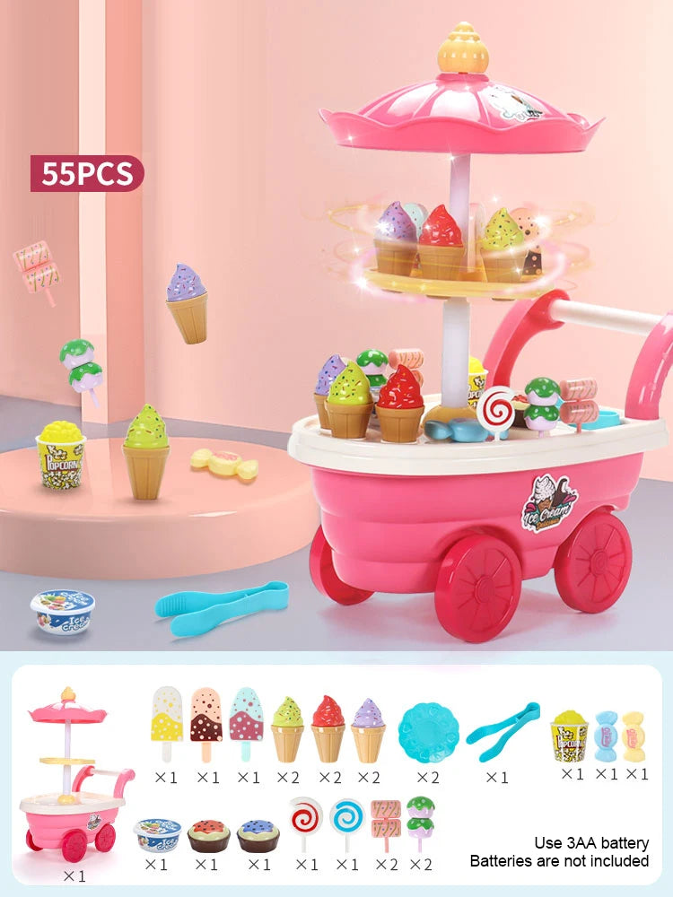 Premium Ice Cream Truck Play Set - Simulation Kitchen Cart Toy