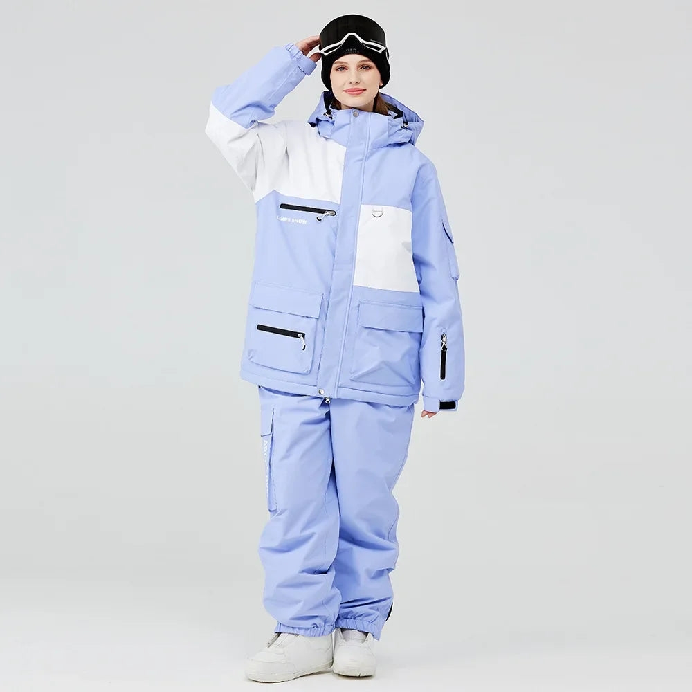 2024 New Winter Outdoor Windproof Waterproof Ski Jacket Strap Pants Men Women Super Warm Ski Suit Snowboarding Set Snow Clothes
