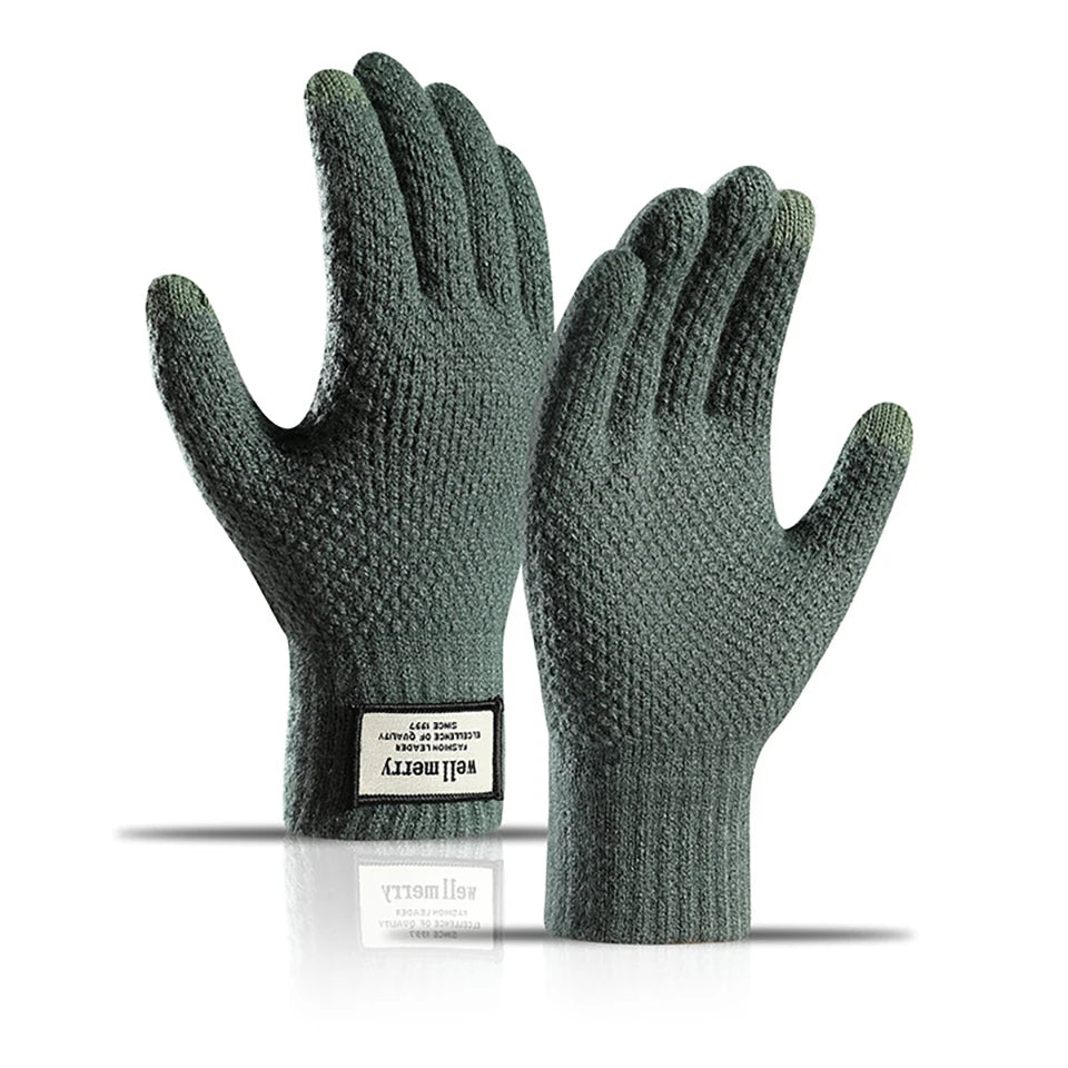 GTUBIKE Knit Thermal Men's Gloves Plus-Size Fleece Autumn Winter Soft Thick Elastic Jacquard Wool Touch Screen Warm Gloves
