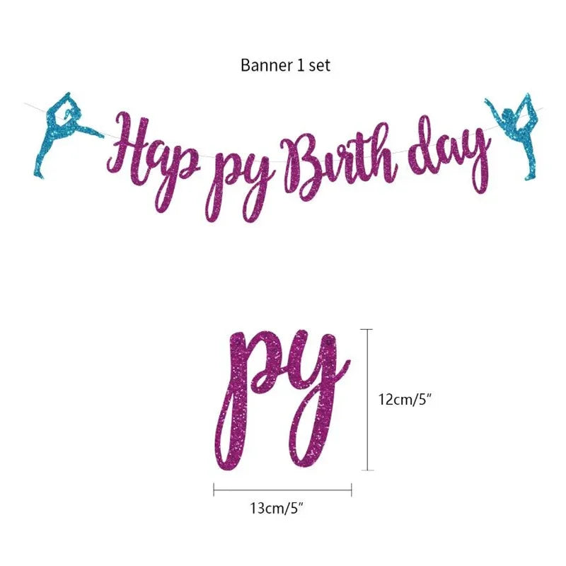 Gymnastics Theme Birthday Party Decoration Balloons Happy Birthday Banner Cake Topper Set Girl Sports Party Decoration Supplies