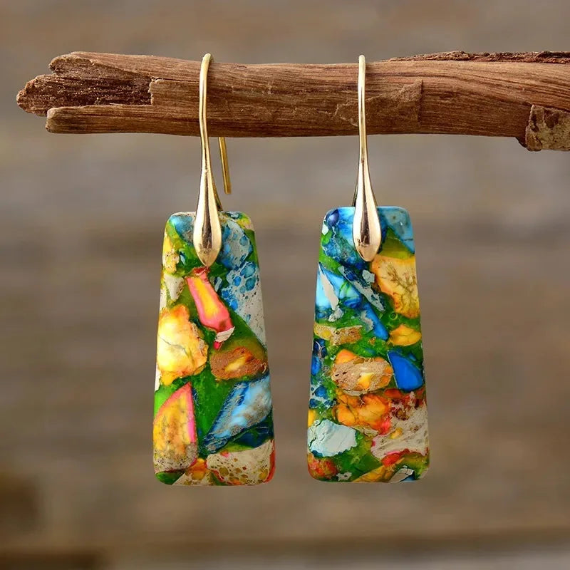Premium Bohemian Natural Stone Drop Earrings - Geometric Pendant Jewelry