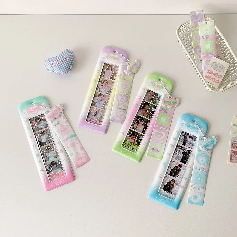 Ins Style Cute Angel Heart 4 Grid Card Holder Korea Idol Mini Card Storage Pendant Sets Life 4 cut Card Holder Bookmark Holder