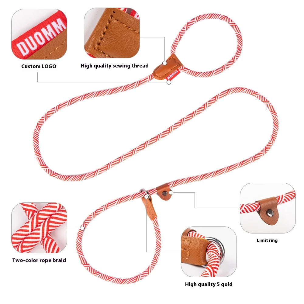 Premium Anti Escape Dog Leash Korean Jacquard Design for Small Medium Breeds No Pull P Chain with Safety Clip Reflective Trim