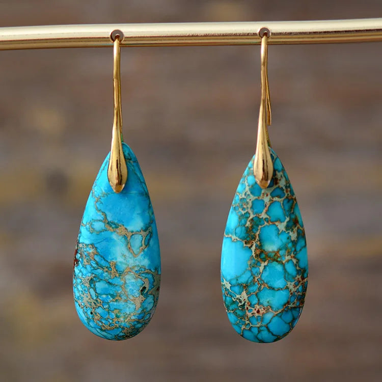 Premium Bohemian Natural Stone Drop Earrings - Geometric Pendant Jewelry