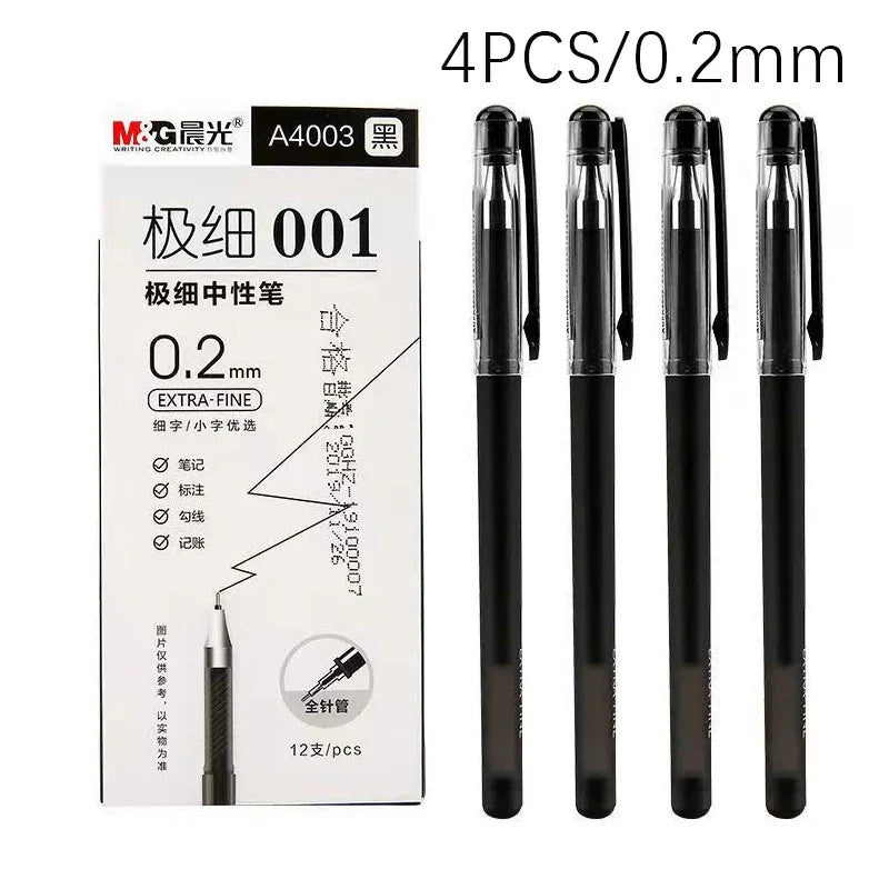 4 pcs/lot 0.2mm Fine Gel Pens White Black Finance Needle Pens for Writing Office School Supplies 0.2 Thin Line Pen Stationery