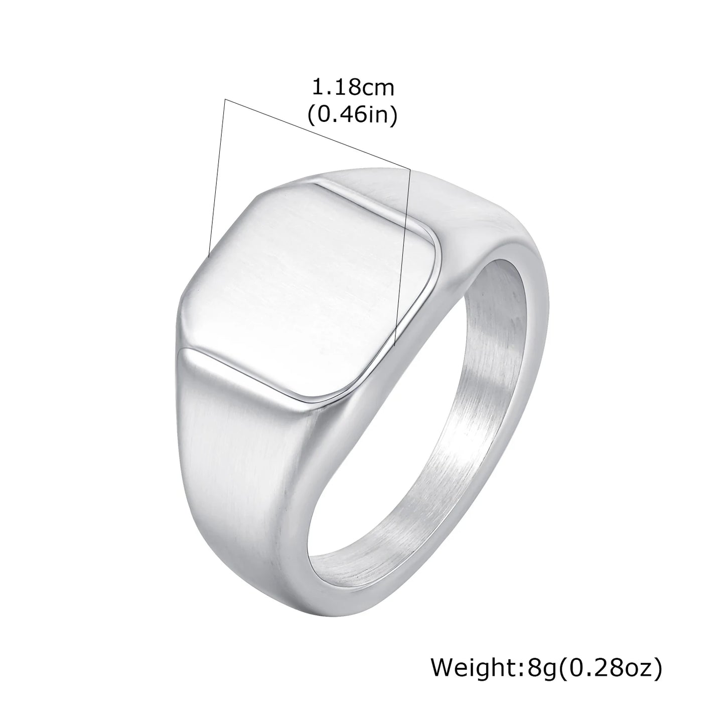 Silver Color Square Signet Ring for Men Women,Brushed Stainless Steel Ring Band Ring,Basic Chunky Ring Thumb Ring
